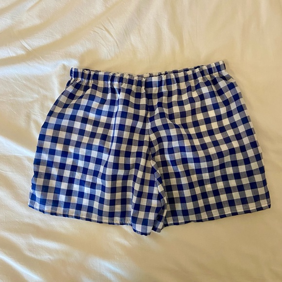 HANDMADE Blue and White Gingham Shorts Size Small Linen Blend With Pockets - Picture 2 of 3
